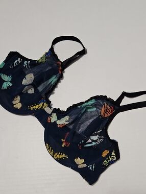 Navy Sheer Underwire Bra with Multicolor Butterfly Print Size 38D